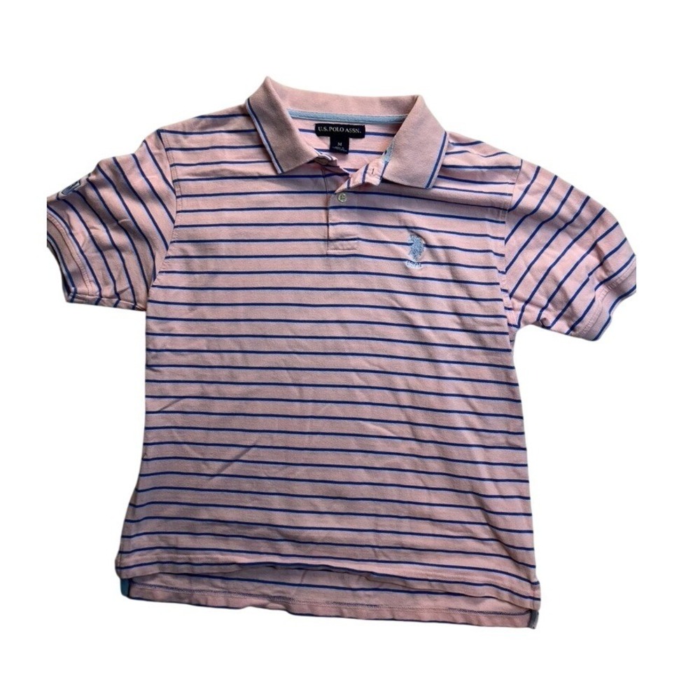 US Polo Assn Kids Pink Blue Stripe Short Sleeve Polo Shirt Size M